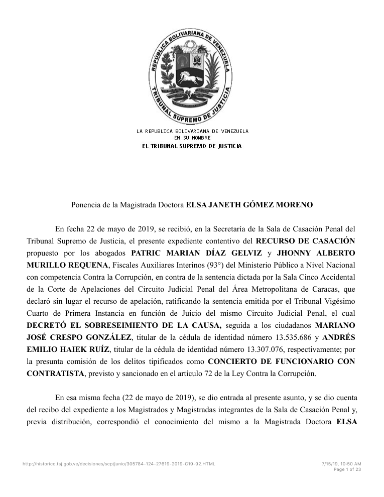 Preview of TSJ Venezuela decision dated June 27, 2019